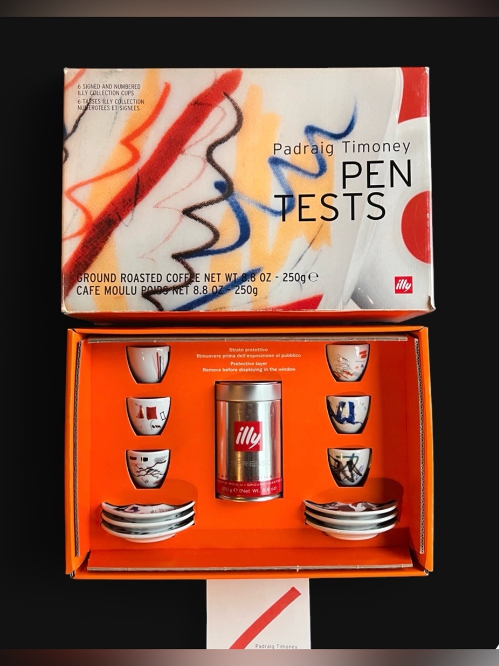 Illy Art Collection 2004 Pen Test by Padraig Timoney 6 espresso cups and saucers